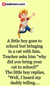 Boy bring his Cat in School - Readerism.Com