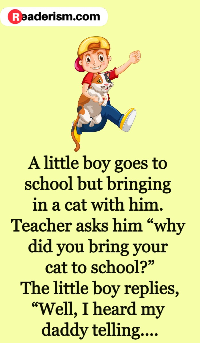 Boy bring his Cat in School - Readerism.Com